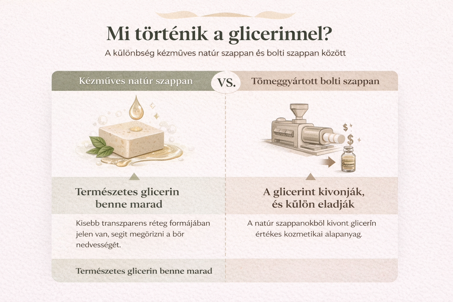 Természetes glicerin jelenléte kézműves szappanban